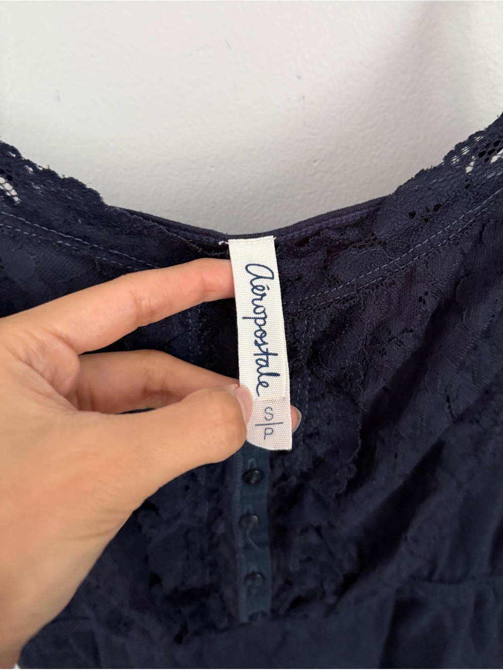 Aeropostale Small Navy Lace Cami Top Elastic Empire Waist Y2K 2000s Elena - Picture 3 of 8